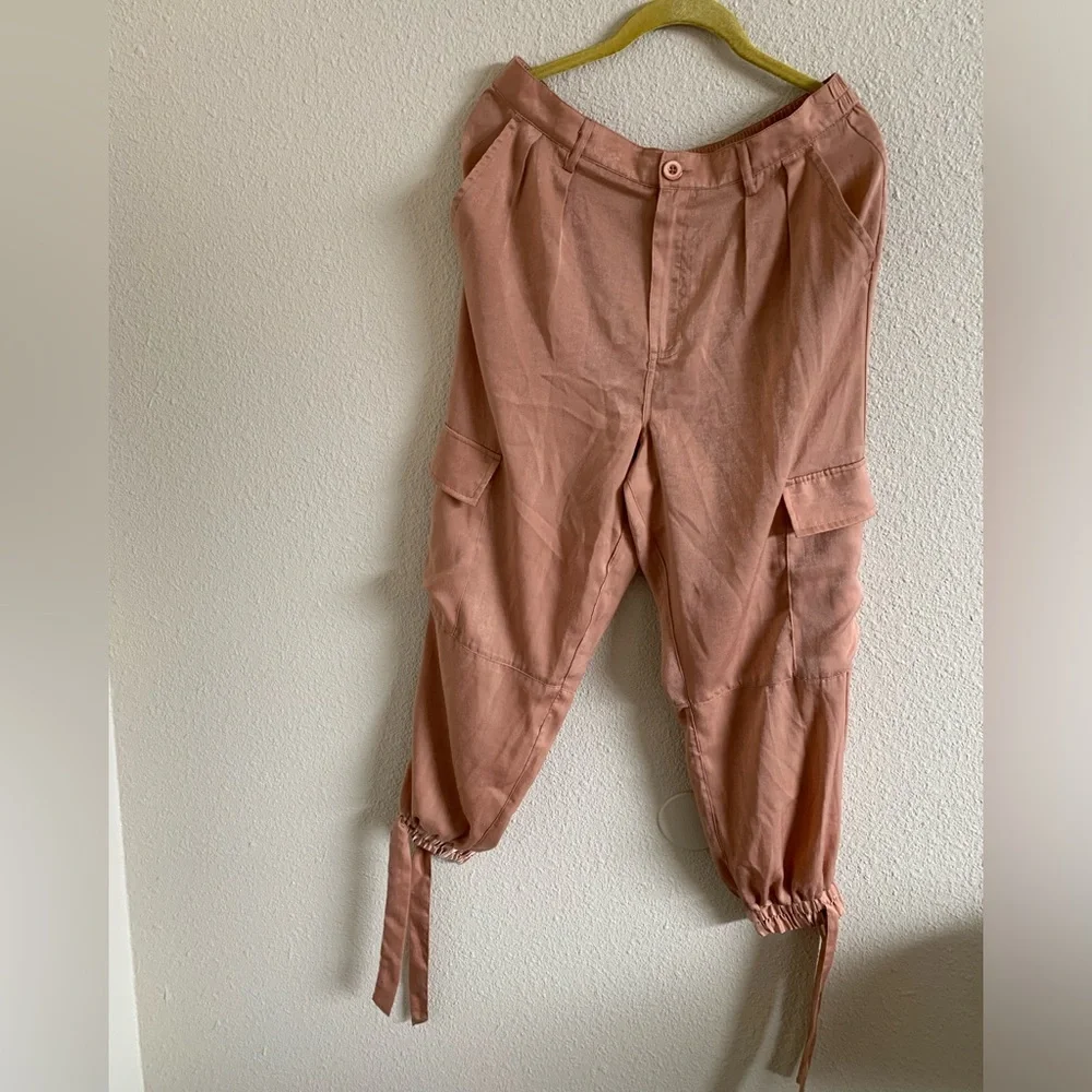 Satin Sheen Cargo Pants With Elastic/Tie Cuffs 🌴 - Picture 3 of 13